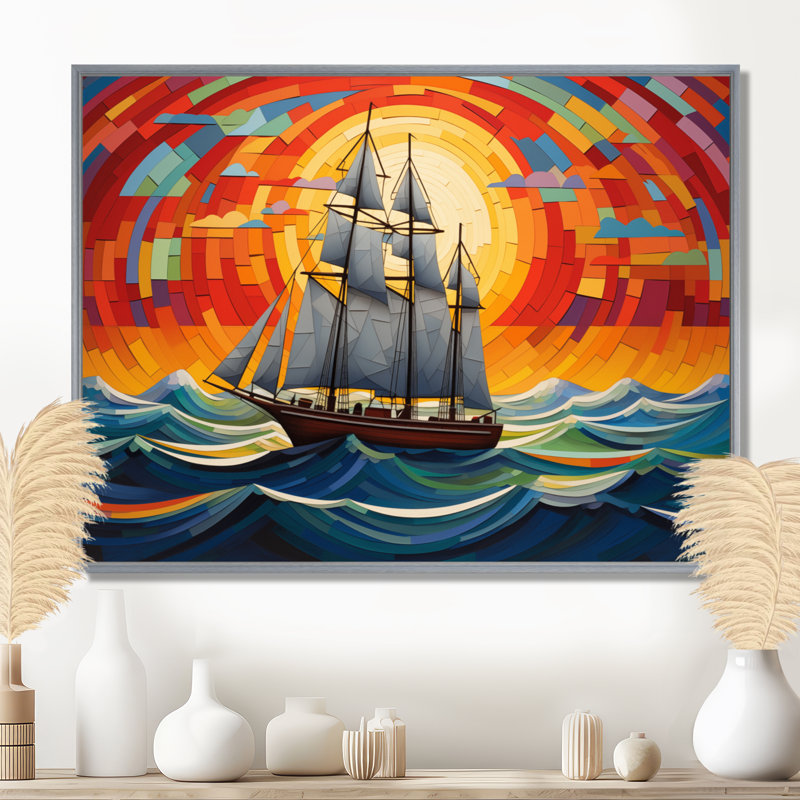 Allix - Bateau, art mural, salon, H 12 po x l 20 po x P 1 po, Encadrement argenté