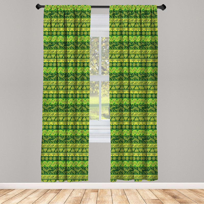 Green and Yellow Mexican Print Polyester Curtain Panels