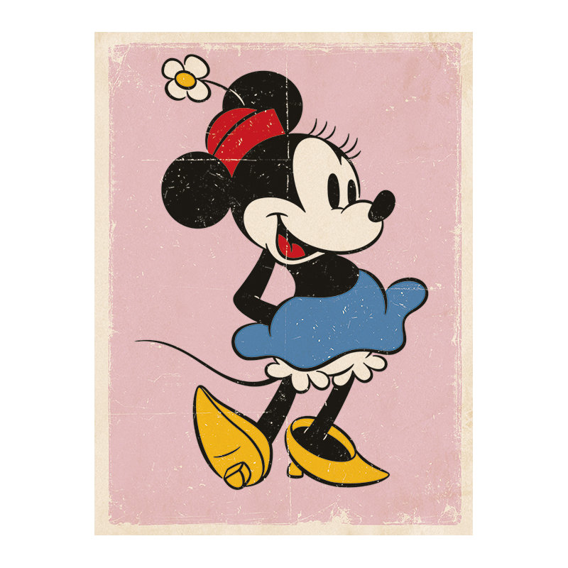 Minnie Mouse Retro Graphic Art Print on Canvas, 50cm H x 40cm W x 3.8cm D