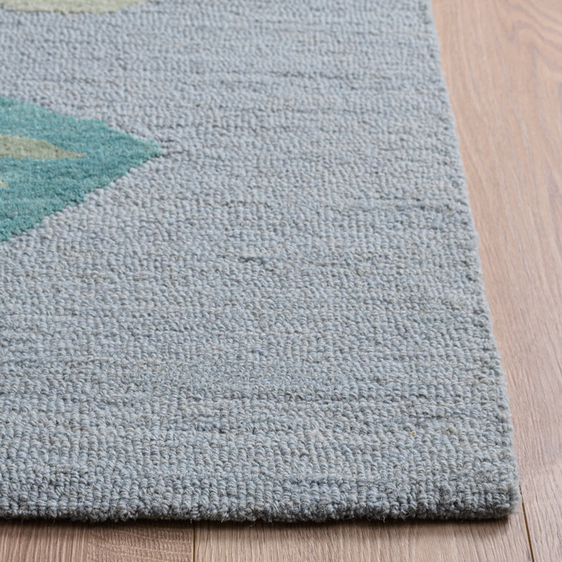 Tapis floral gris / ivoire en laine / coton touffeté à la main Jardin 403, Carré 6 pi