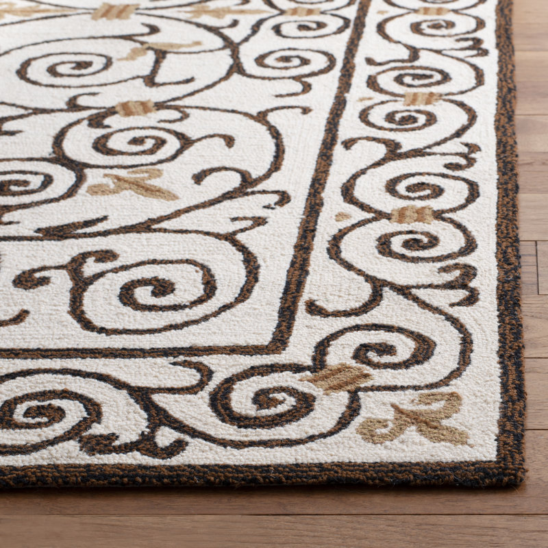 Helena Oriental Hand Hooked Wool Ivory / Dark Brown Area Rug, Rectangle 8' x 10'