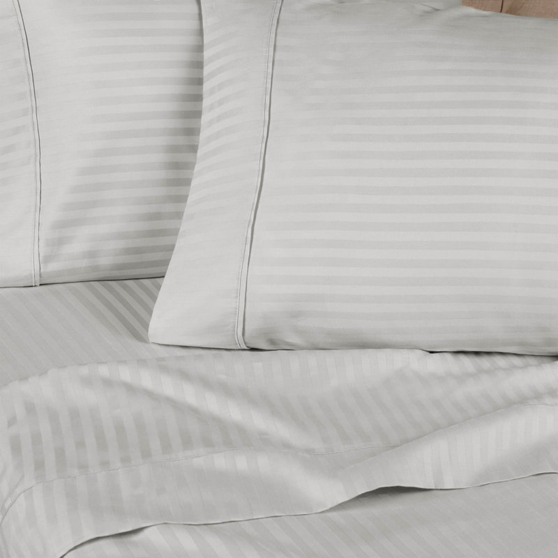 King Size Platinum Striped Egyptian Cotton Deep Pocket Sheet Set