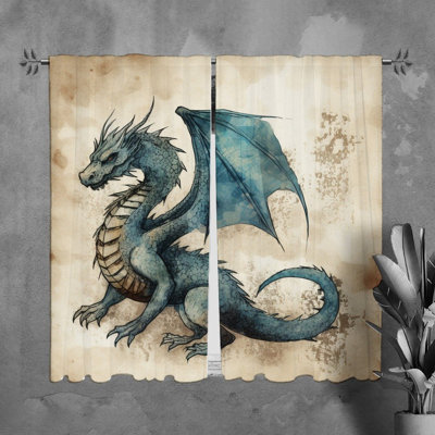 Dragon, rideaux de fenêtre, animaux, rideaux bleus