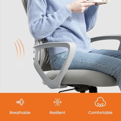 Fauteuil de direction de bureau à domicile, fauteuil ergonomique pivotant à dossier moyen en maille avec soutien lombaire confortable, accoudoirs confortables pour chambre à coucher, bureau, étudiant