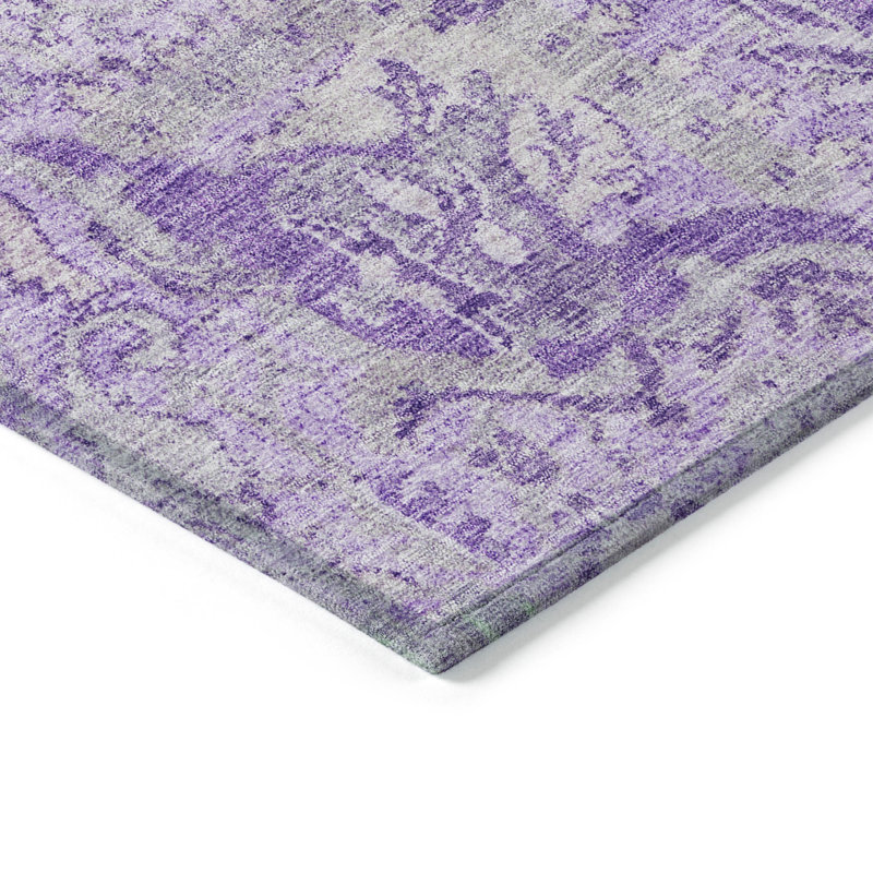 Lavender Damask Ultra-Thin Machine Washable Indoor/Outdoor Rug