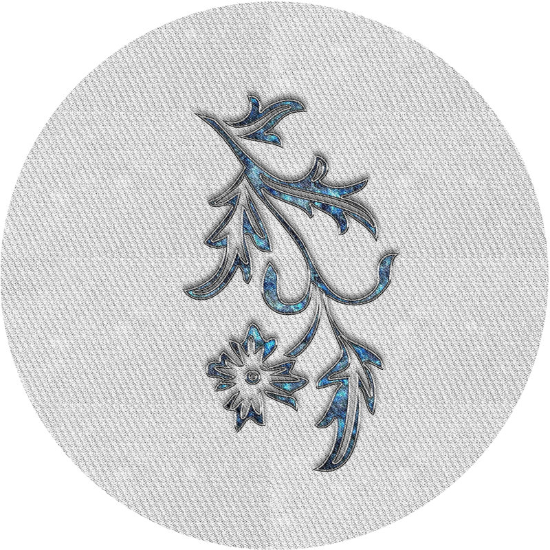 Tapis gris/noir/bleu à motifs, Rond 7 pi