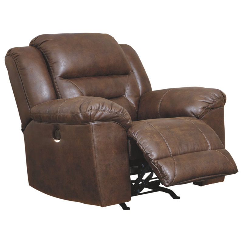Reavis Faux Leather Recliner, Power, Chocolate Faux Leather