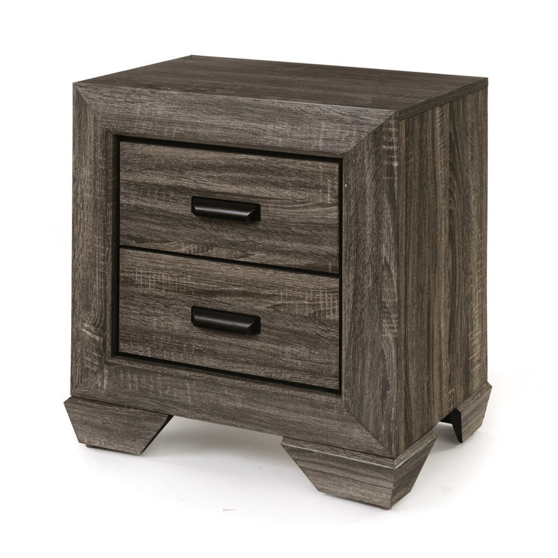 Weathered Gray Nightstand - Spacious 2 Storage, Metal Center Glide Mechanism, Classic Shaker Legs, , 3D Paper Veneer, Edging, 27" H X 24" W 17" D With Finish 2 Generous Drawer Options, Glides, Leg