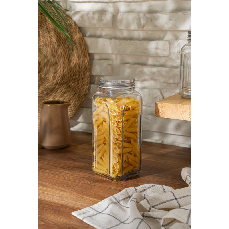 100% Glass Storage Jar with Silver Lid, 3.4 x 3.4 x 7.9 inches | 33.1 fl oz Capacity | Dishwasher Safe | Perfect for Kitchen Organization, Pantry Storage, and Stylish Home Decor | Durable and Elegant Design