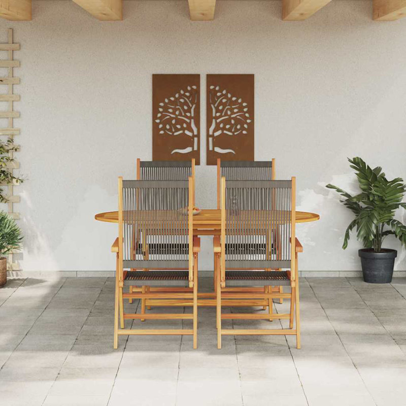 Garden Dining Set Folding Manual 5 Pcs, Grey