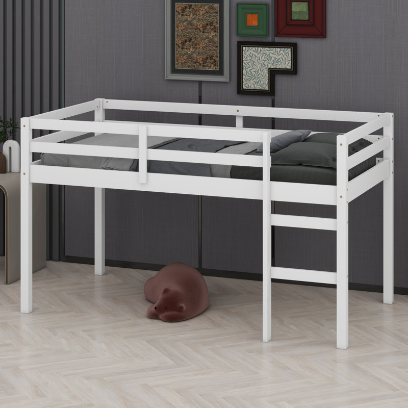 Wooden Loft Bed With Ladder, White