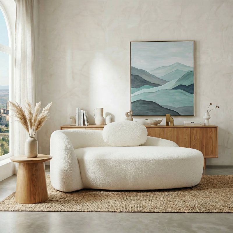 Méridienne moderne à compression ovale avec dossier et accoudoirs intégrés, chaise longue rembourrée et rembourrée Bouclé
