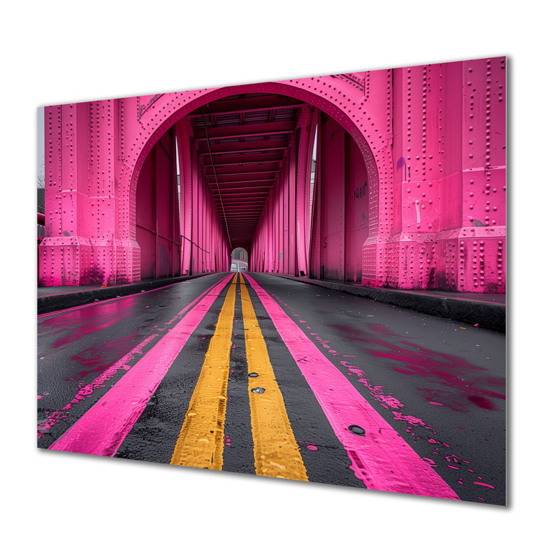 Rose et jaune, pont, pont, monochrome, art mural, Métal métal, H 16 po x l 32 po