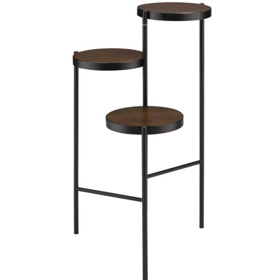 Support à plante noir et noyer 3 pliable, en métal, peu encombrant pour un décor extérieur pliable