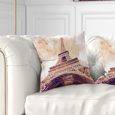 Paris Paris Eiffel Tower Paris Postcard Design Cityscape Pillow