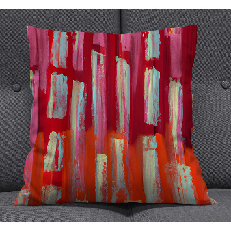 Throw Pillow With Insert, Blue/Red Striped/Abstract 2, 18"H x 18"W