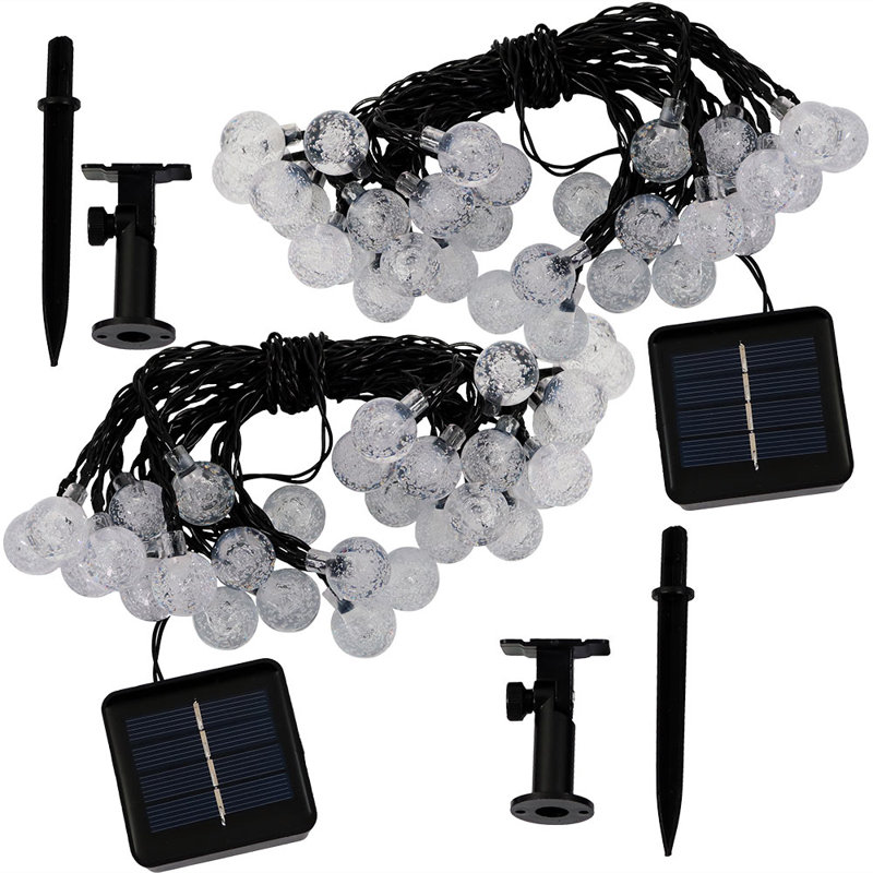 Rhannon Outdoor 30 - Bulb 20'' Solar Powered LED Globe String Light, Warm White/Blue