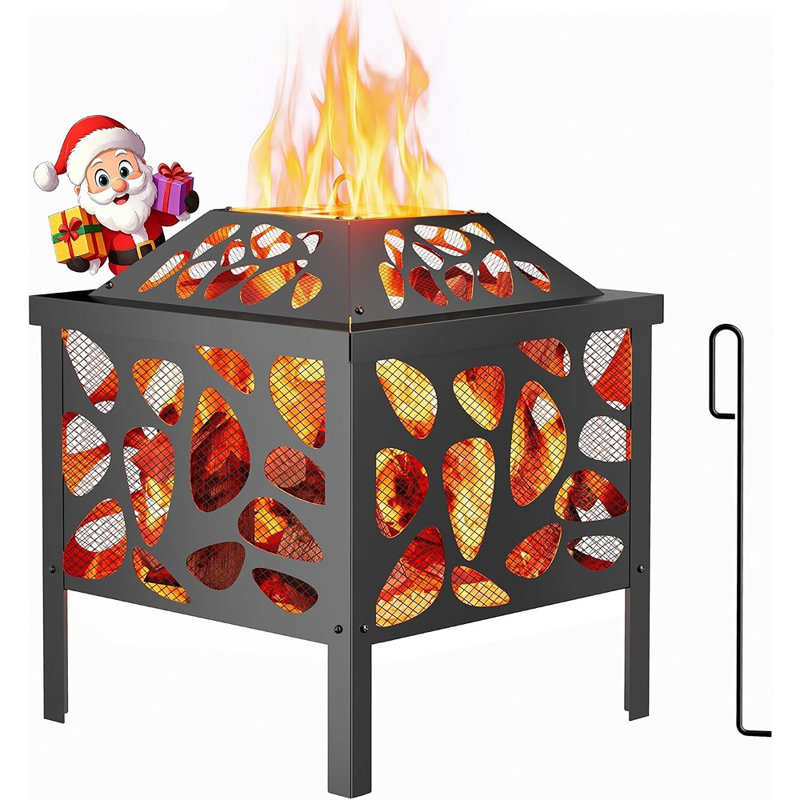 Small Outdoor Wood Burning Fire Pit with Anti-Spark Mesh Guard, Portable Fire Pit Bowl for Patio, Camping, Backyard and Picnic