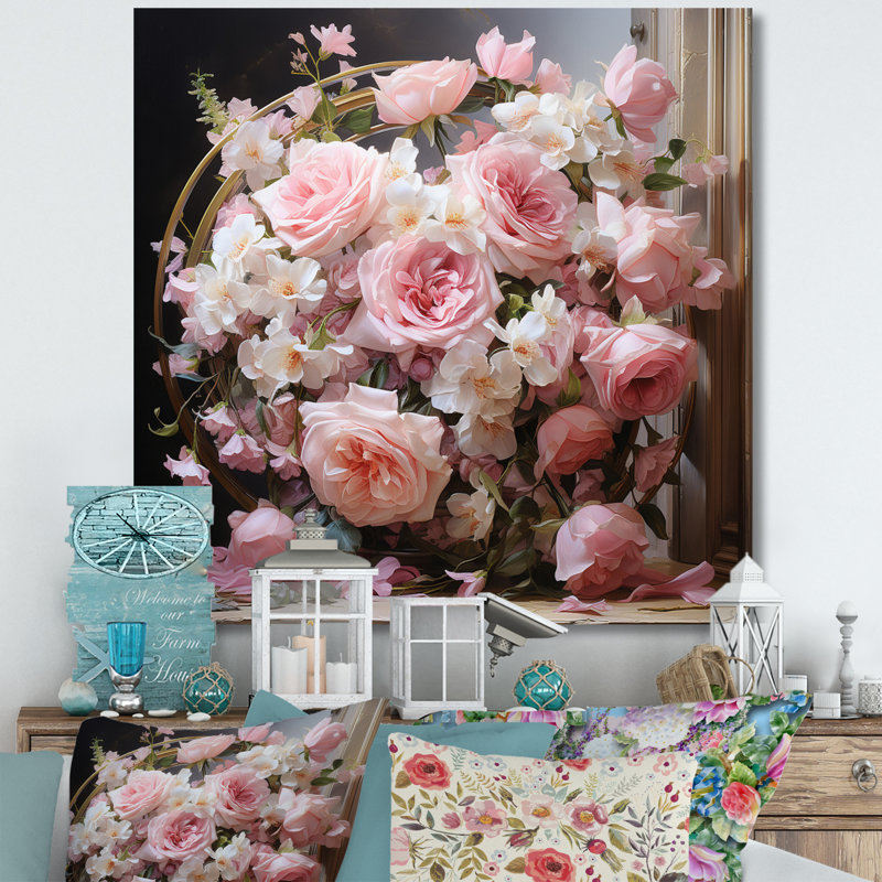 «Pink Wreath», impression romantique sur toile, H 36 po x l 36 po x P 1,5 po