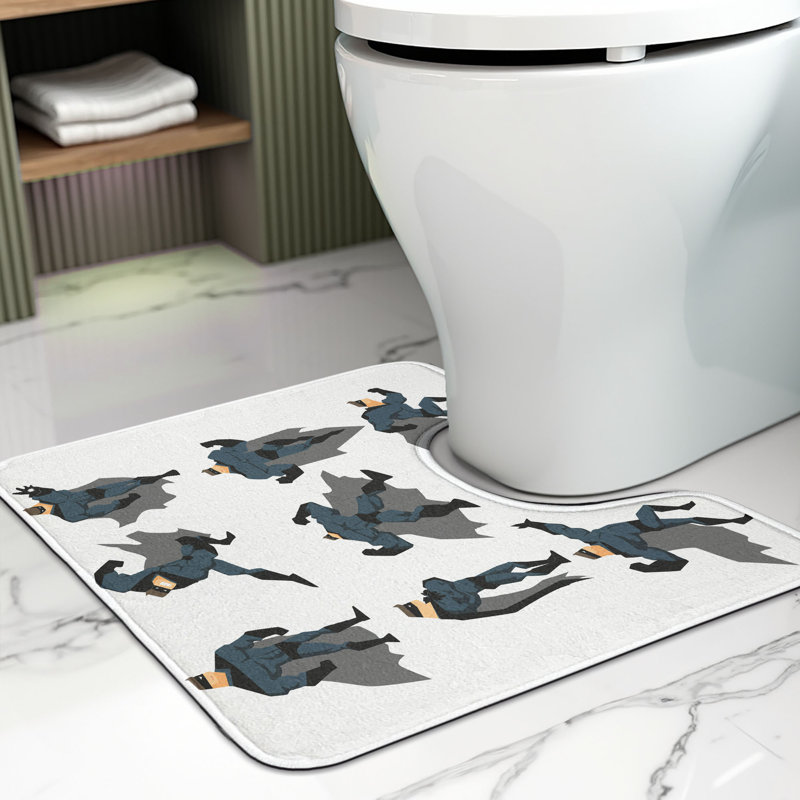 Superhero Toilet Mat U-Shape Bathroom Rug 20" x 16" White Grey