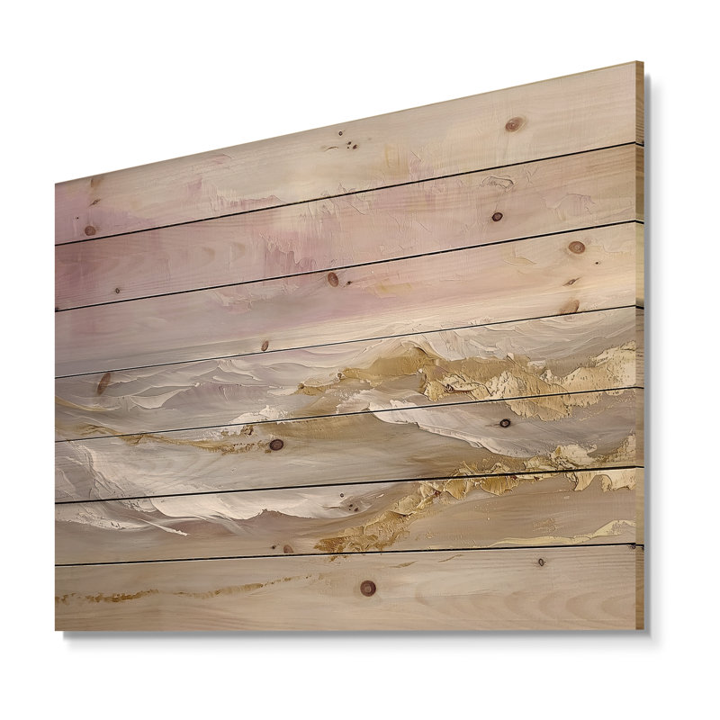 Minimalisme Pure Golden Beach Landscape IV - Décoration murale en bois de plage - sur bois de pin naturel