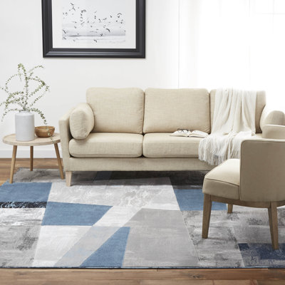 Tapis à motif géométrique bleu / gris Roclin
