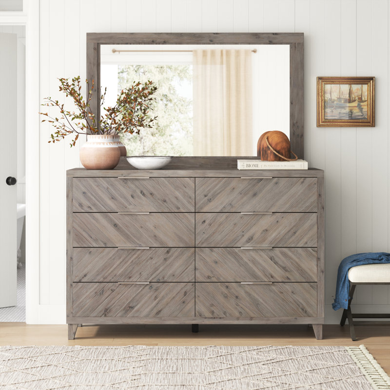 Commode double 8 tiroirs en bois massif avec miroir Tristian