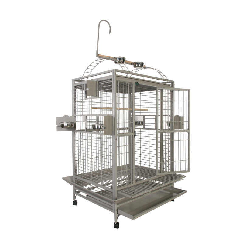 Chiani 66'' Iron Play Top Floor Bird Cage with Wheels, Platinum