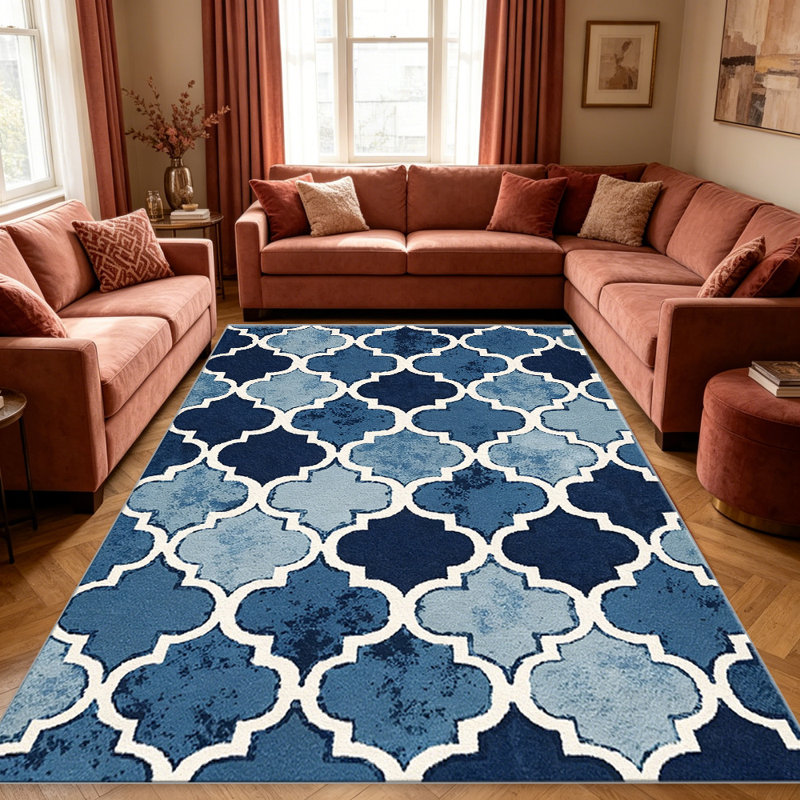 Distressed Trellis Navy carpet-easy to clean, machine-washable, soft and comfortable; suitable for door mats, kitchens, living rooms, bedrooms, corridors, and laundry areas. Easy to clean, durable carpet for home decoration.