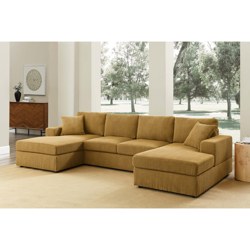Loette Upholstered Fabric U-Shaped Sectional, Dark Gray Corduroy, 33'' H X 120'' W X 60.5'' D