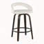 Ensemble de 2 tabourets de comptoir pivotants à hauteur fixe, structure en bois verni noyer avec similicuir blanc et repose-pieds en métal noir-437862640-437862636