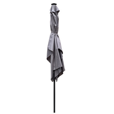 10X6.5Ft Rectangular Solar-Powered Led Umbrella. Canopy, Easy Crank Lift & Push Button Tilt. For Outdoor Spaces Like Backyard, Garden, Pool. Black Pole