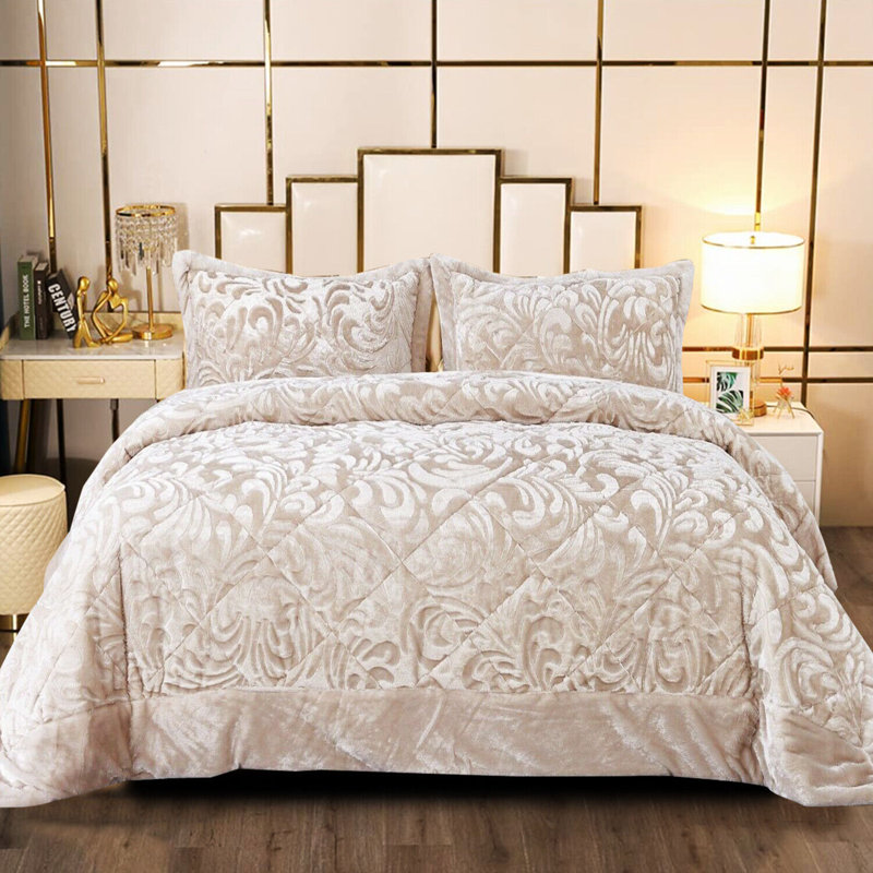 Holm Polyester Bedspread with Pillow Shams, Beige, 250 x 250 cm Bedspread