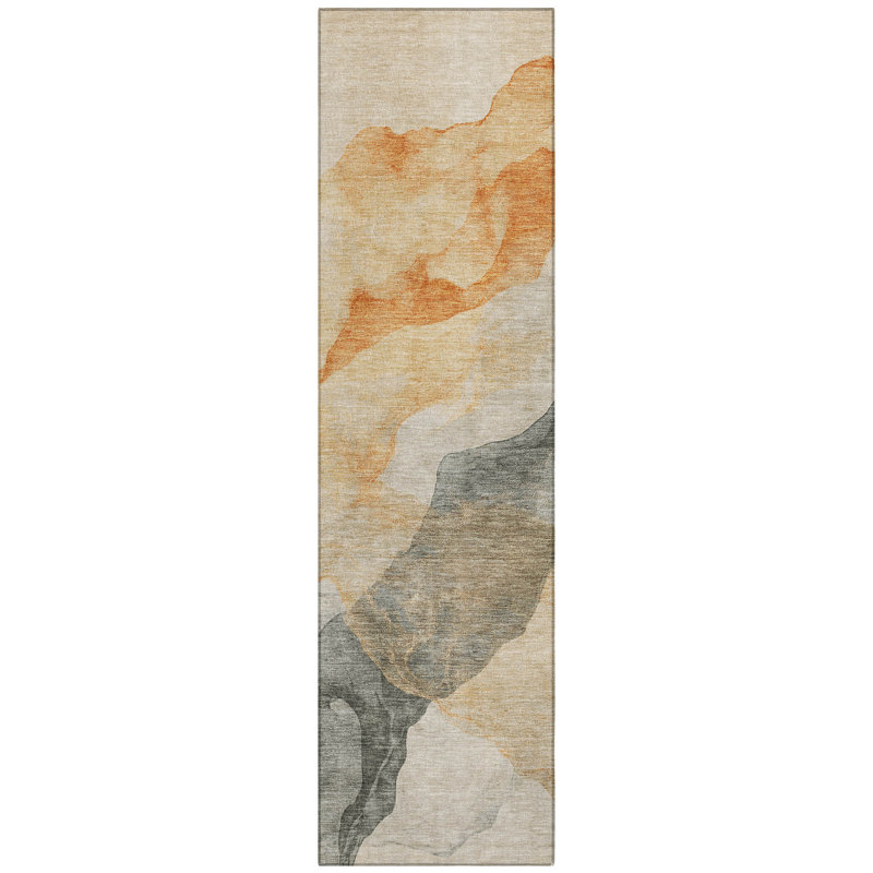 Machine Washable Indoor/Outdoor Xhevrie Orange Rug, Runner 2'3" x 7'6"