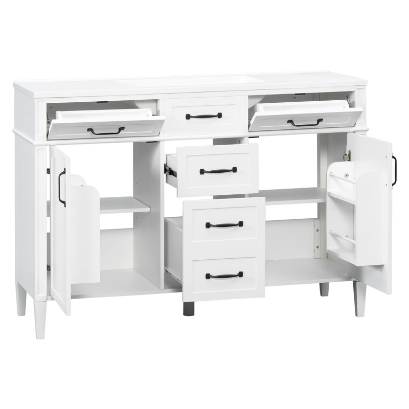 Meuble-lavabo autoportant de 122 cm (48 po) avec comptoir en composite, 4 tiroirs et 2 portes à fermeture amortie, blanc