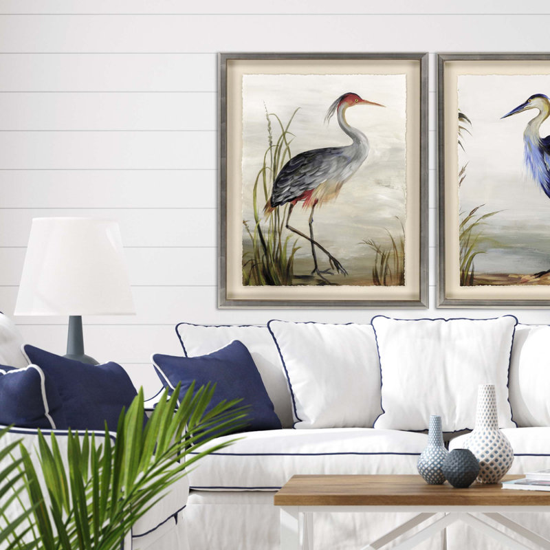 Gray Heron Framed Wall Art with Silver Leaf Finish