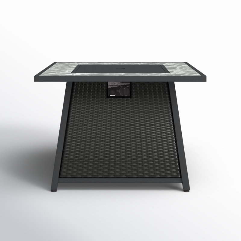 Anthone Square Steel, Stainless Steel, Marble, PE Rattan Propane Smokeless Fire Pit Table with Hidden Fuel Tank