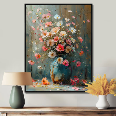 Pink White Buttercup Bouquet In Vase III - Buttercups Wall Art Print