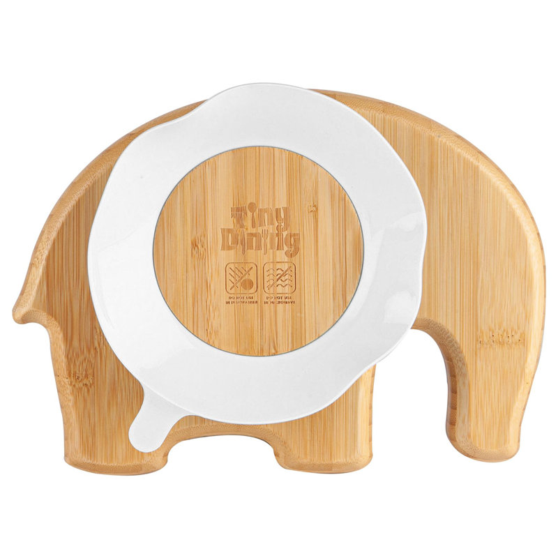 Tiny Dining - Children's Bamboo Suction Elephant Plate, White