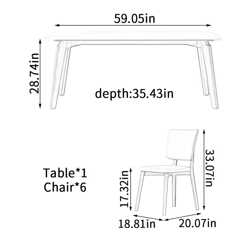 Ensemble de table de salle à manger Modern, H 28,74 po x L 59,05 po x l 35,43 po