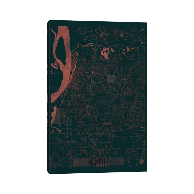 Memphis Infrared Urban Blueprint Map by Hubert Roguski - Wrapped Canvas Print, 152.5 cm H x 101.5 cm W