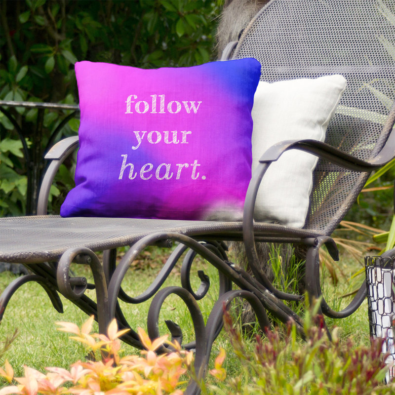 Coussin décoratif intérieur/extérieur de votre coeur, 16 po x 16 po, Bleu / fuchsia