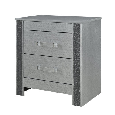 Bedroom Nightstand With Silver Acrylic Bar Handles And Hidden Compartment Rubberwood In Storage Spacious Drawers