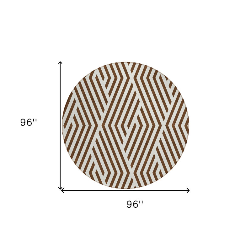 Tapis d'intérieur rond lavable géométrique brun et blanc 8 pi HomeRoots