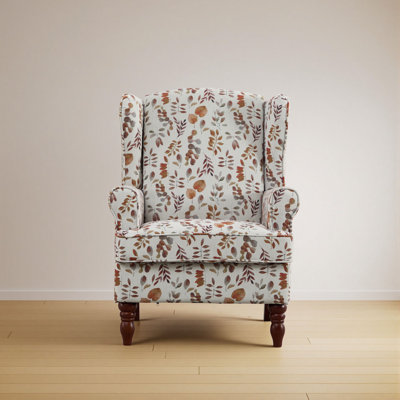 Modern Upholstered Accent Armchair with Retro Wood Legs,Floral Design