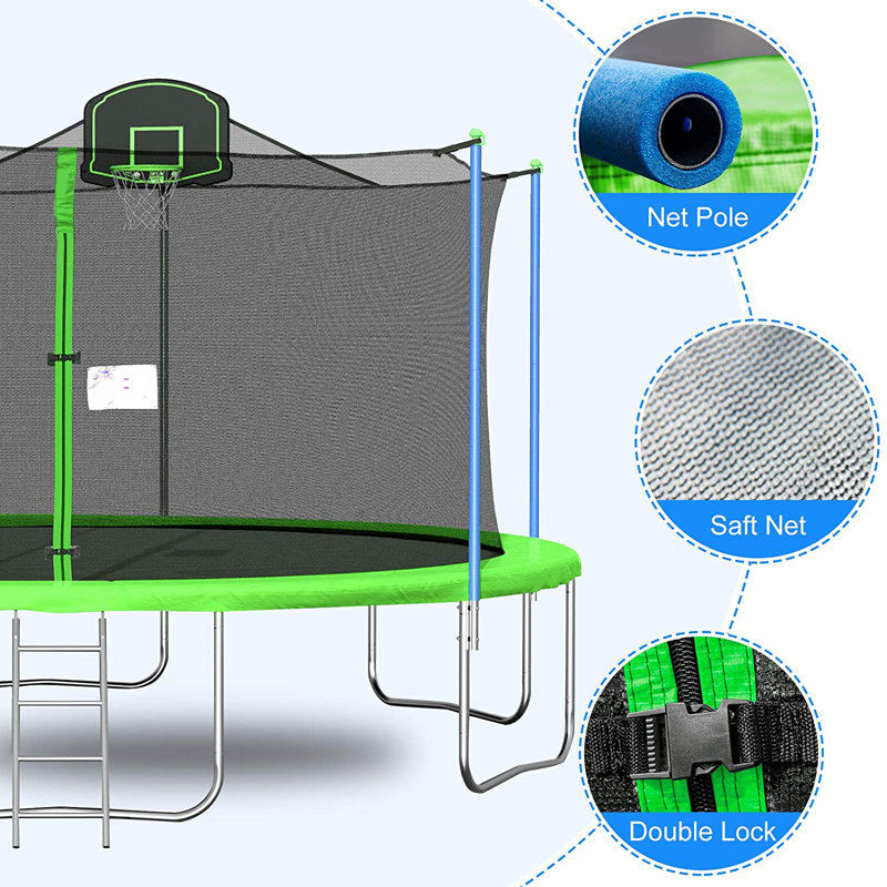 Sapphome Round Backyard Trampoline with Safety Enclosure, Green