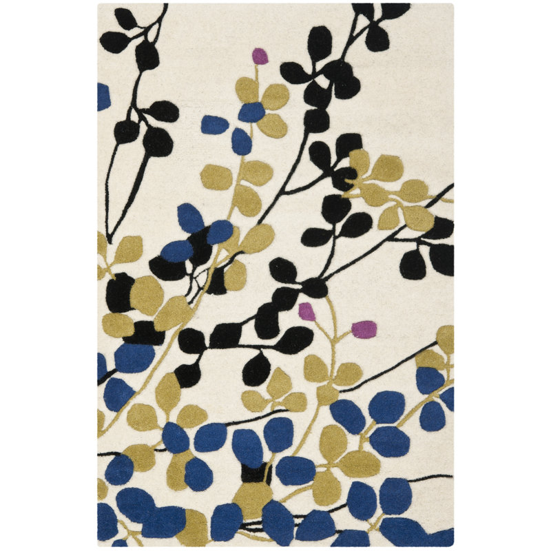 Candelo Hand Tufted Wool And Viscose Floral Rug, Rectangle 2'6" x 4'