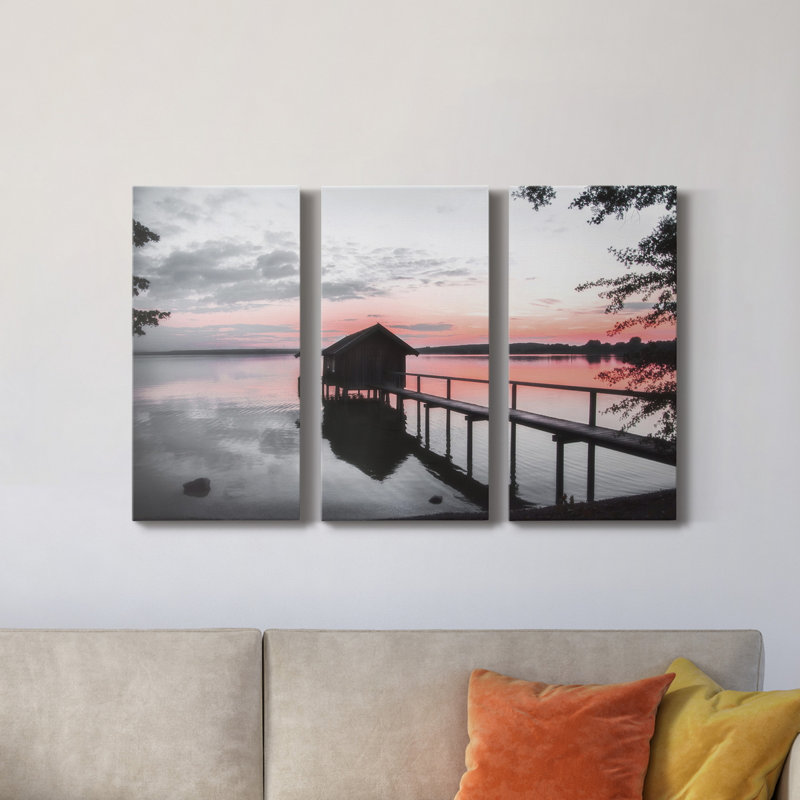 «Sunset Sunset» - Photographie de toile tendue 3 pièces, H 12 po x l 24 po x P 1 po