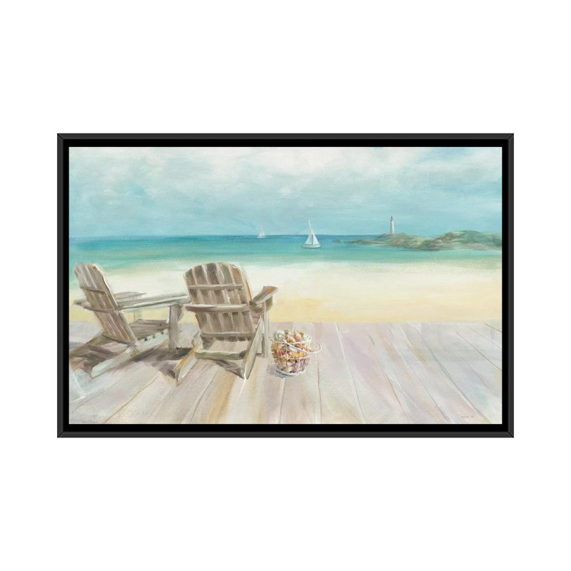 Matin en bord de mer, impression sur toile tendue, H 32 po x l 48 po x 1,5 po, Toile avec cadre noir, Pas de tapis