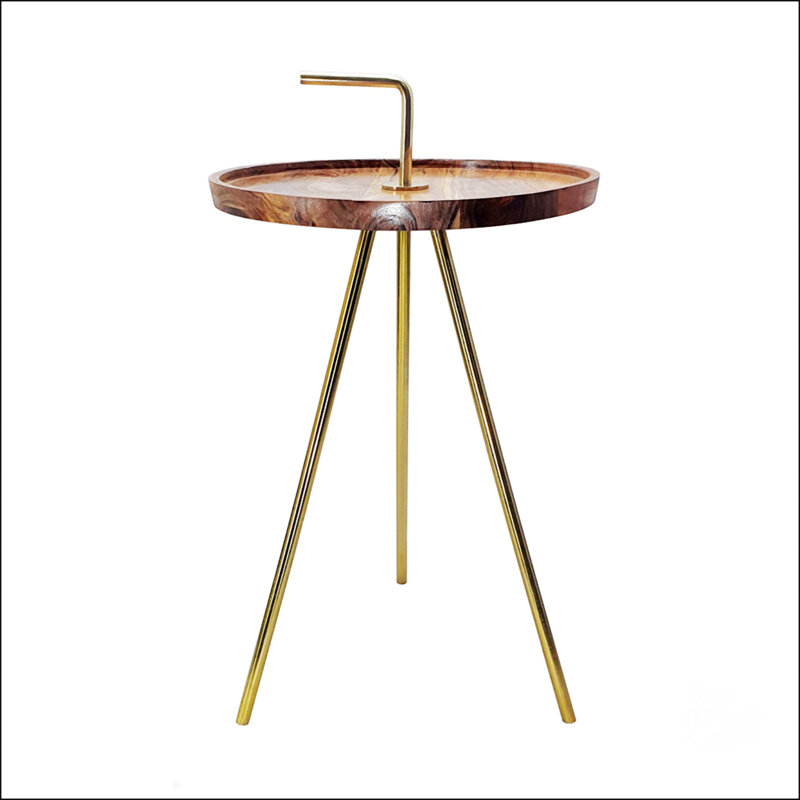 Acacia Wood Side Table With Tripod Steel Legs, Mid-Century Modern Design, Durable And Stylish For Any Living Space